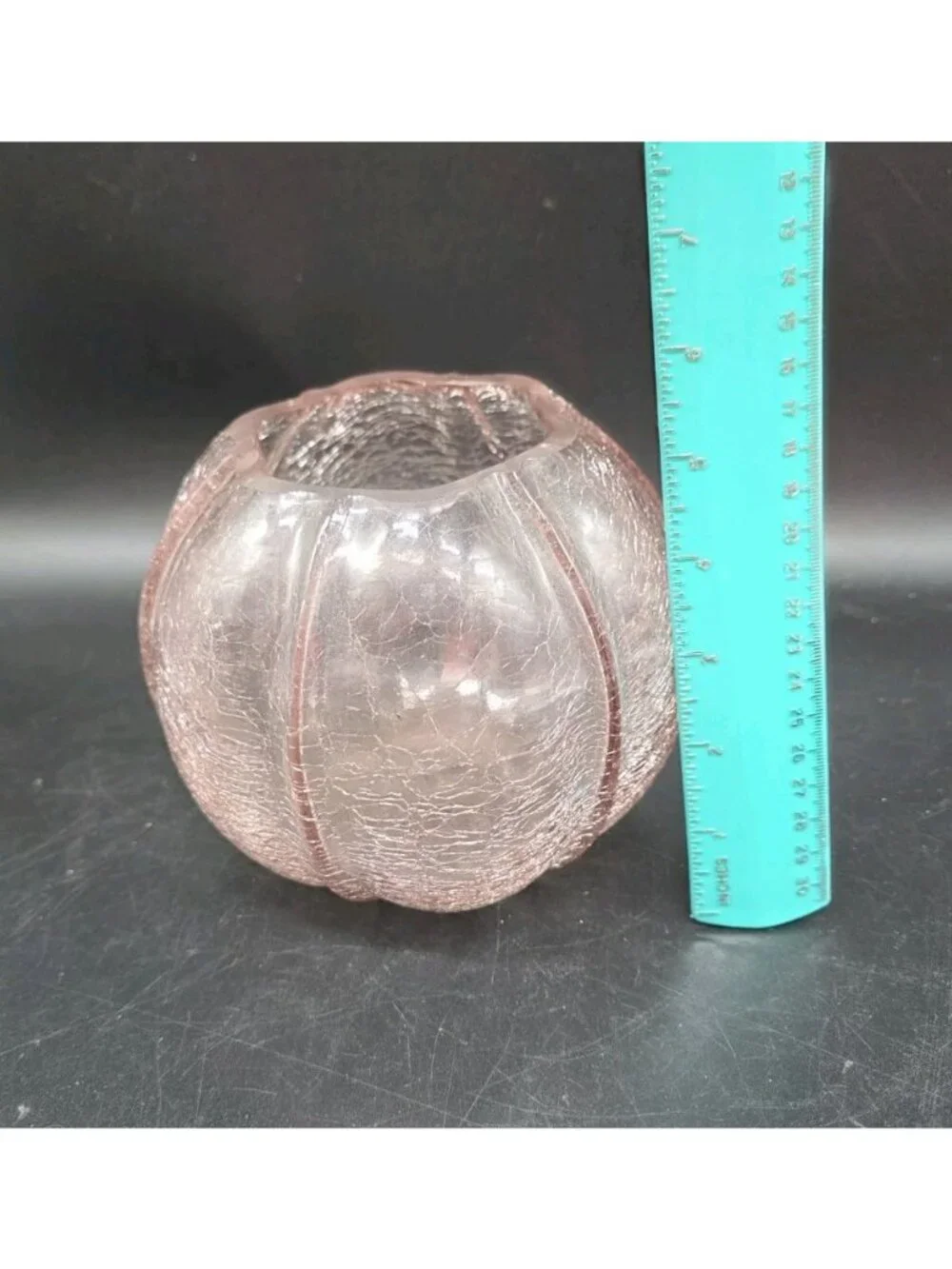 Pink Crackle Art Glass Rose Bowl Or Candle Holder Manganese Glows Purple Boho